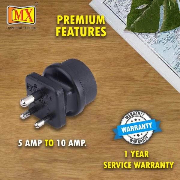 MX European (Schuko) to India Plug Adapter 5 Amp- Convert European Type E/F Input to India Type D Three Prong Output Connection, Black (MX-3518) Pack of 1