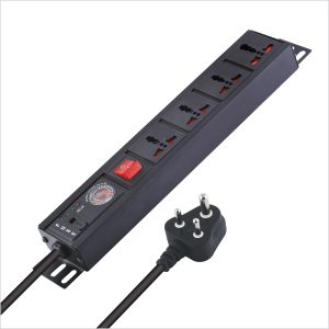 MX 4-Outlet (Three - 5 AMP + One - 15 Amp) Power Distribution Unit with Universal Sockets and Child Safety Shutter, Surge Protector, Industrial Standard Aluminum Extrusion Body - Wall Mount / Desk Mount, Heavy-Duty 1.5-Meter Power Cord.