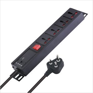 MX 4-Outlet (Three - 5 AMP + One - 15 Amp) Power Distribution Unit with Universal Socket, Child Safety Shutter, Power Strip, Industrial-Standard Aluminum Extrusion Body - Wall Mount / Desk Mount, and a Heavy-Duty 1.5-Meter Power Cord.