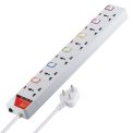 MX 6 Outlet Power Strip with Universal Socket & LED Indicator Individual Color Switch with Circuit Breaker Protection Spike Guard Extension Board with Child Safety Shutter, 5 Meter