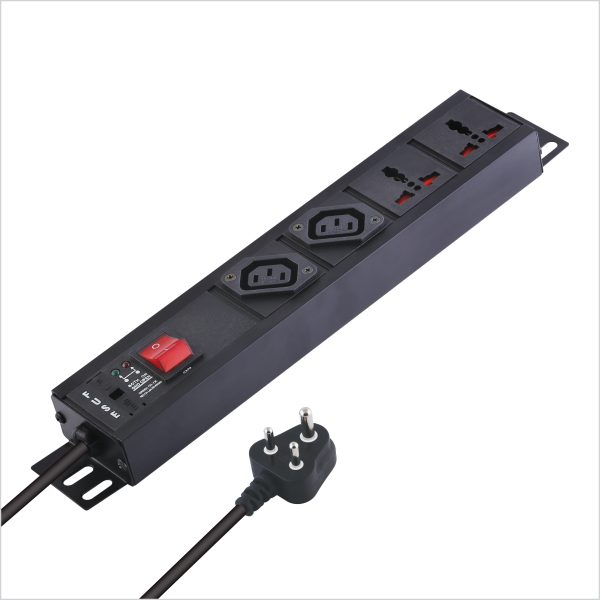 MX 2-Outlet Power Distribution Unit with IEC 320 C13, 2 Universal Sockets (6A), Child Safety Shutter, Master Switch, Industrial-Standard Aluminum Body. Wall or desk mountable with a 1.5m heavy-duty cord.