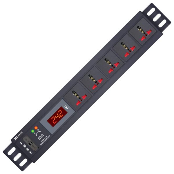 MX 4-Outlet Power Distribution Unit with Live Voltage Display, 6 AMP (Parameter: 30W~265V), Wall/Rack Mount, Built-in Fuse, Master Switch, and Heavy-Duty 1.5m Power Cord.