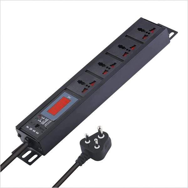 MX 4-Outlet Power Distribution Unit with Universal Power Strip, Live Voltage Display (6 AMP, Parameter: 30W~265V), Wall/Rack Mount, Built-in Fuse, Master Switch, Heavy-Duty 1.5m Power Cord.