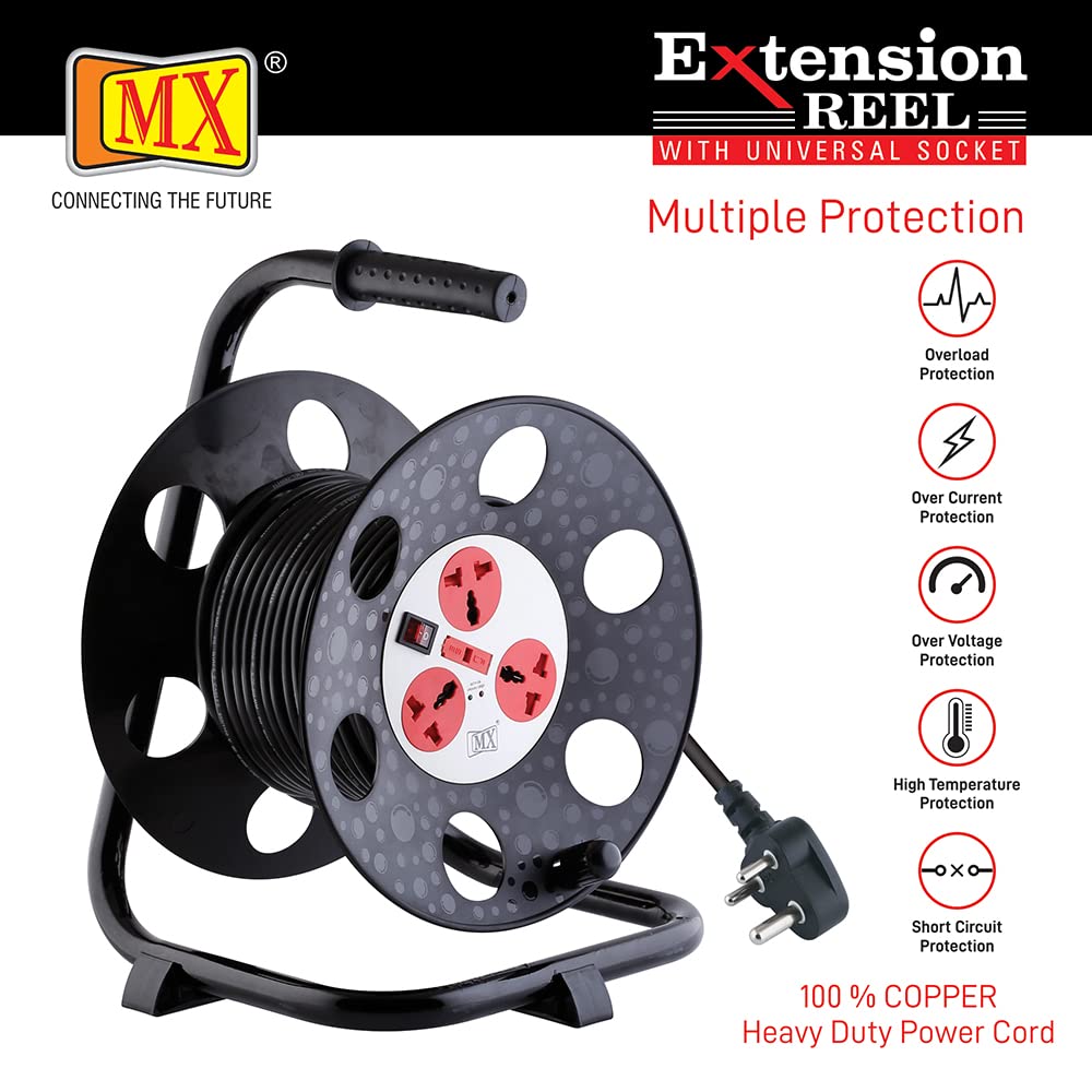 MX 3 Outlet Universal 5 Amp Sockets Extension Reel / Extension Board with  Single Master Switch, 20 Meters 3 Pin Power Cord - MX MDR TECHNOLOGIES  LIMITED