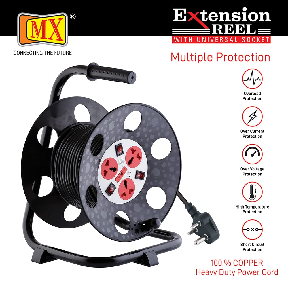 MX 3 Outlet Universal 5 Amp Sockets Extension Reel / Extension