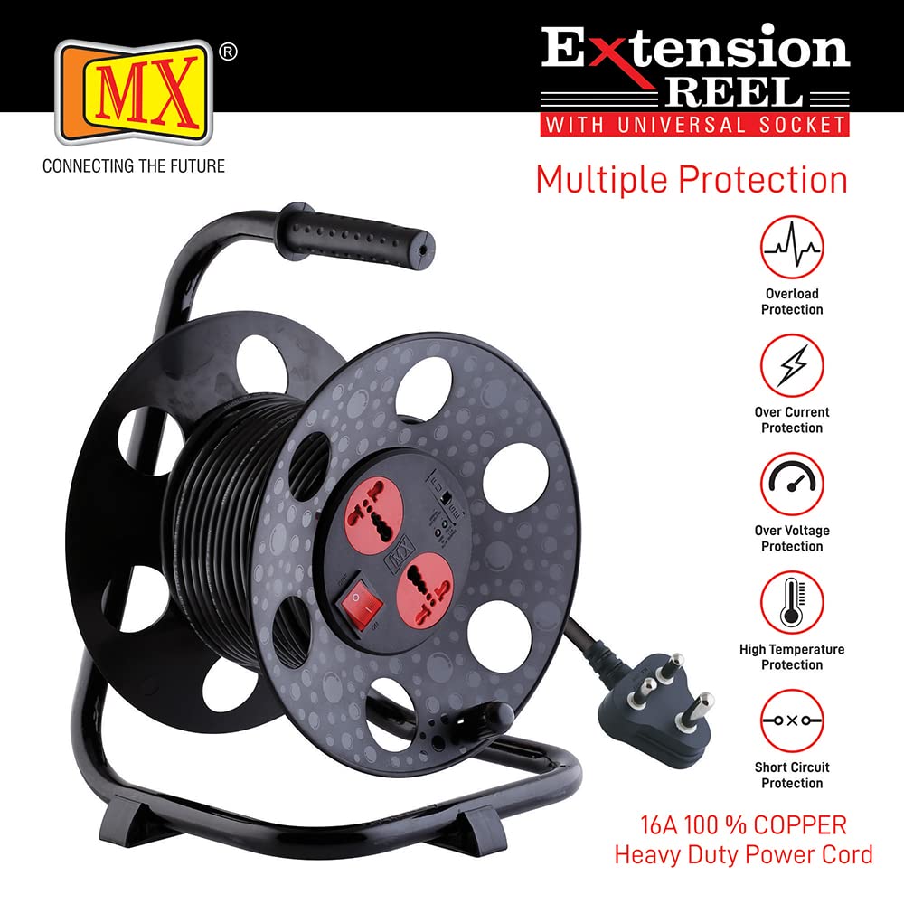 MX 2 Outlet Universal 15 Amp Sockets Extension Reel / Extension