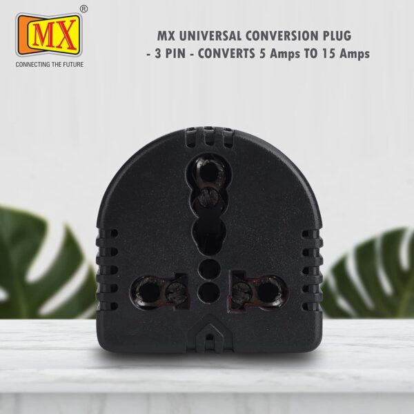 CONVERSION PLUG: The MX Conversion Plug converts 5 AMP Current to 15 AMP Current to your Smart Devices & gadgets like Mobile Charger, Television, Music System, Clothing Iron, Vacuum Cleaner, ,Hair Dryer, Computer PC, Laptop, Drill Machine, Juicer Mixer Grinder, Chargers and all Types of Smart Devices. It’s Light Weight, handy, portable & easy to carry as a travelling Partner. SOCKETS: Used Fire-Resistance Nylon Glass Field (35% Glass) Virgin Material. Phosphor Copper Conductor & Nickel Coating Socket for Better Continuity. OUTPUT: Type D Conversion Plug (MX-1356) 3 Pin Grounded Round Prong plug has Maximum Power Consumption of 1000 Watt with requirement of Power of (210V to 250Hz) & Maximum Spike Current is 6 Ampere DESIGN: Designed With International Sockets For Use In 150 Countries, Ideal For Frequent Travelers, Lightweight For The Different Kinds Of Electronics And Switches Available In Hotel Rooms. This 3 Pin Travel Plug Allows You To Use Your Devices And Appliances With Any Kind Of Plugs. USES: Plug it in your Regular Home Socket and Start Using :- This Convertor Plug Fits into all Regular Home Sockets i.e. Typical 240V A.C 6 ampere outlets Commonly Found in Indian Domestic Homes.
