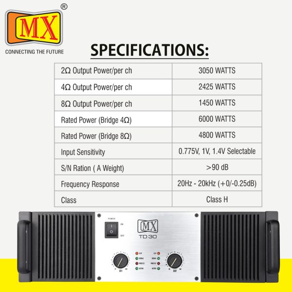 MX Class TD high power amplifier: 2 channel 8000 Watts power amplifier