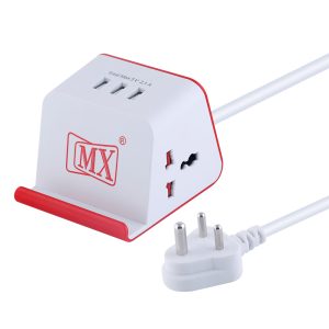 MX Cube Extension Board Universal Socket with 3 USB Charging Ports Spike Protector Safety Shutter (2 Sockets + 3USB) -Multi Plug Socket