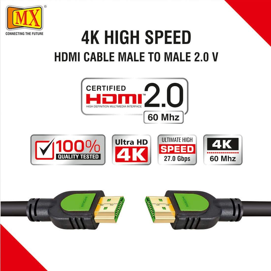 MX HDMI Male to HDMI Male Cord 2.0 V (10 Meter) 19pin High Speed HDMI Cable  Supports 4K@30MHz, 2160p, 1080p & 3D and Audio Return for TV, Laptop, PC,  Monitor & Projector (