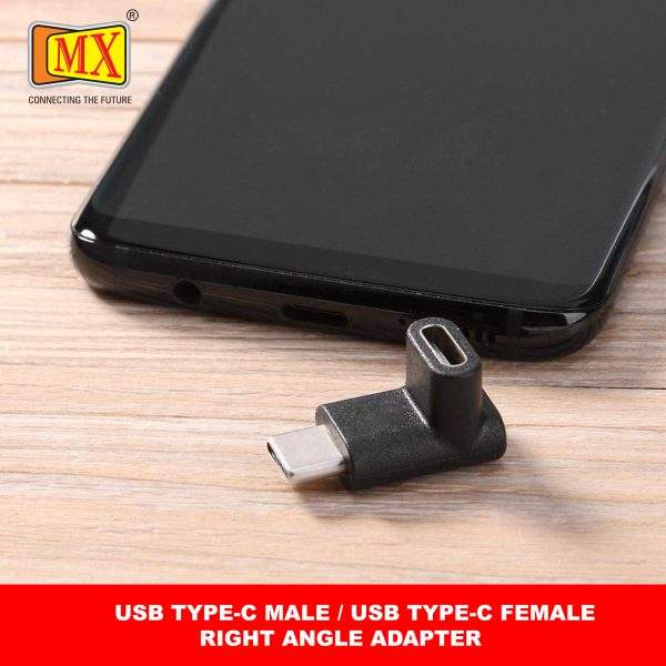 MX USB Type-C Male to USB Type-C Female Right Angle Adapter (Black) Compatible with All C Type Supported Mobile, Smartphone, Laptop and Other Devices 4091 (1)
