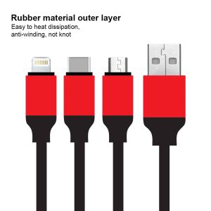 MX USB A MALE TO MICRO USB + USB TYPE C + 8 PIN LIGHTNING MALE 3 IN ONE CORD METAL SHELL - 1 Meter