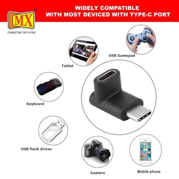 MX USB Type-C Male to USB Type-C Female Right Angle Adapter (Black) Compatible with All C Type Supported Mobile, Smartphone, Laptop and Other Devices 4091 (1)