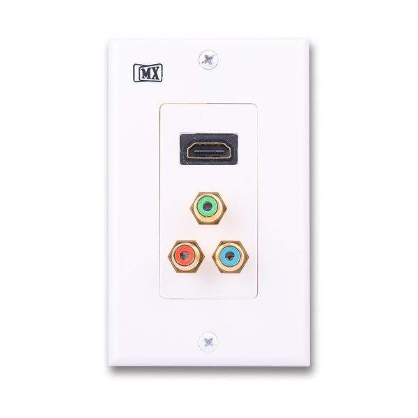 MX HDMI Male with 3 RCA Socket (RGB) Face Plate (114.5mm x 70mm)