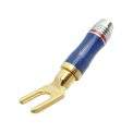 MX binding post 'Y' terminal, screw type (gold plated) with blue and pale chrome metal cap. Heavy-duty, suitable for 6mm cable.