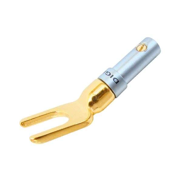 MX binding post 'Y' terminal, screw type (gold plated) with chrome plated metal cap. Heavy-duty, designed for 4mm cable.