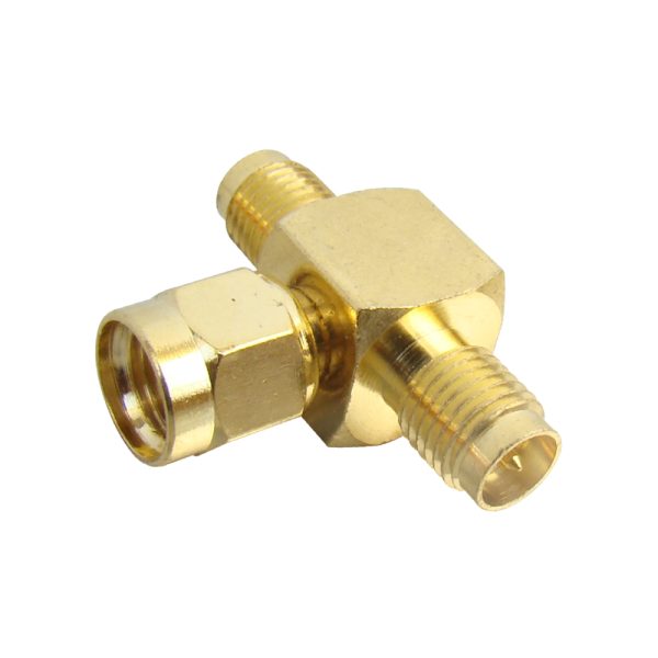 MX 'T' Connector R/P SMA Male To 2 R/P SMA Female Connector With Teflon (Gold Plated)