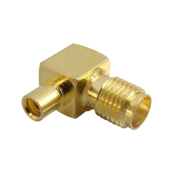 MX SMA female to MMCX female right-angle connector with Teflon insulation (Gold plated).
