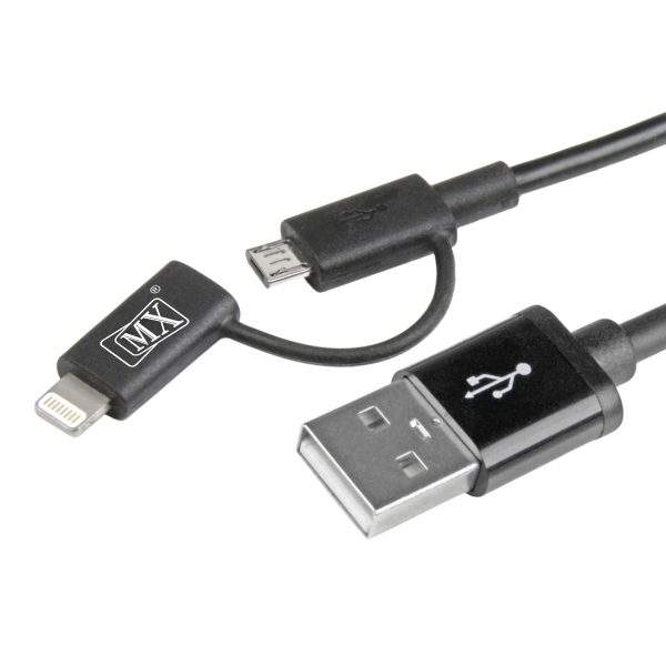 MX Usb A Male 2.0 to micro Usb and 8 pin lightning sync charging cable 2 meters
