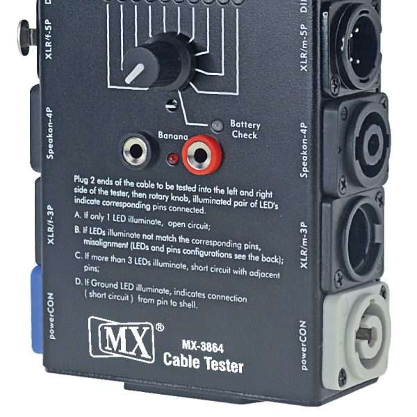 MX 15 Plug Audio Cable Tester Line Finder Black 15-in-1 Cables Checker 10-Way Switch Wire Tracker with LED Indicators, Rectangular