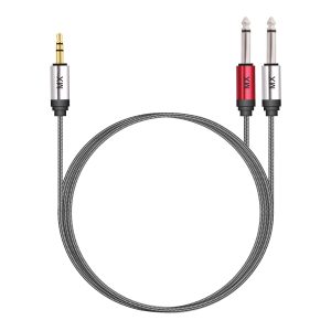 MX EP 3.5 mm Stereo to 2 P-38 Mono Male Cable for Personal Computer, Laptop, Smartphone (Silver, Red, Grey, 1.5M)