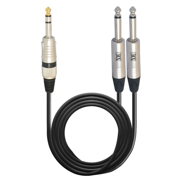 MX Amplifier 6.35 mm P-38 Stereo Male to Two 6.35 mm P-38 Mono male cable (Black, MX-3927A 3M)