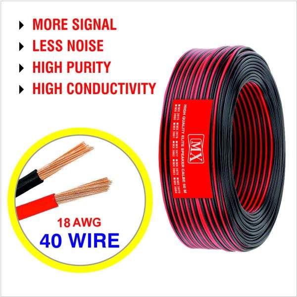 MX High Performance Red & Black Speaker cable 40 WIRE = 18 AWG - 50 meters Coil - Premium Speaker Wires for Home Theater Systems, Speakers, Vehicles, Car Audio, Amplifiers, Hi-Fis, Receivers Etc. (1)
