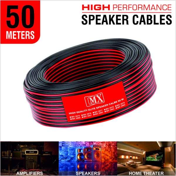 MX High Performance Red & Black Speaker cable 65 WIRE = 16 AWG - 50 meters Coil - Premium Speaker Wires for Home Theater Systems, Speakers, Vehicles, Car Audio, Amplifiers, Hi-Fis, Receivers Etc. (1)