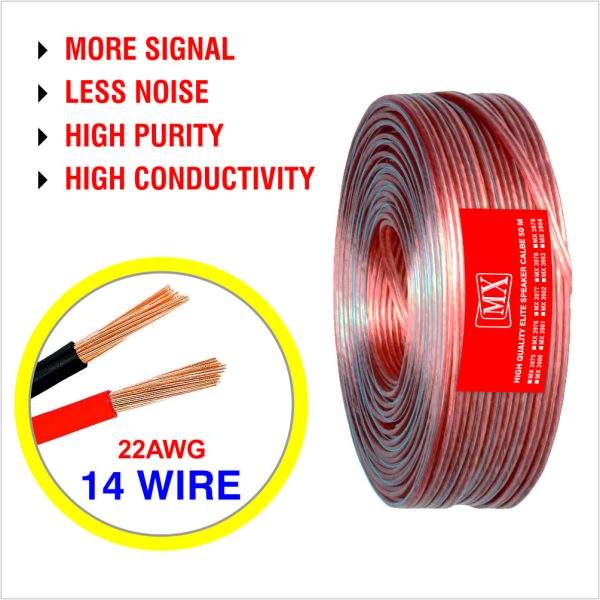 MX High Performance Speaker Cable: 14 Wire: Od - 2.2Mm X 4.4Mm : 50 Mtr Coil, Transparent