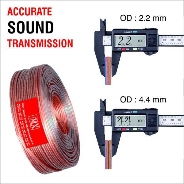 MX High Performance Speaker Cable: 14 Wire: Od - 2.2Mm X 4.4Mm : 50 Mtr Coil, Transparent