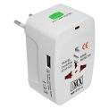 MX Universal Travel Adaptor with Build in USB Charger Port with 250V, Surge/Spike Protected Electrical Plug White