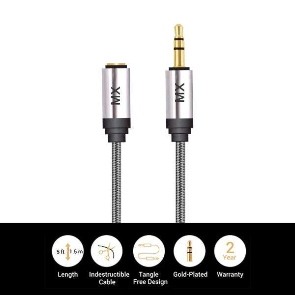 MX 3.5mm EP Stereo Male to Female Cable (1.5m)(Black)