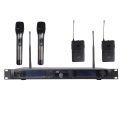 MX 4 CHANNEL UHF WIRELESS MICROPHONE SYSTEM WITH 2 HANDHELD & 2 LAPEL MICS BODY PACK TRANSMITTERs WITH FIXED FREQUENCY