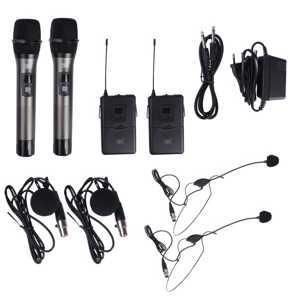 MX UHF WIRELESS MICROPHONE SYSTEM WITH 2 HANDHELD & 2 LAPEL MIC PACKs TRANSMITTER MICS WITH VARIABLE FREQUENCY