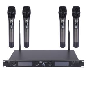 MX 4 CHANNEL UHF WIRELESS MICROPHONE SYSTEM WITH 4 HANDHELD MICS WITH FIXED FREQUENCY