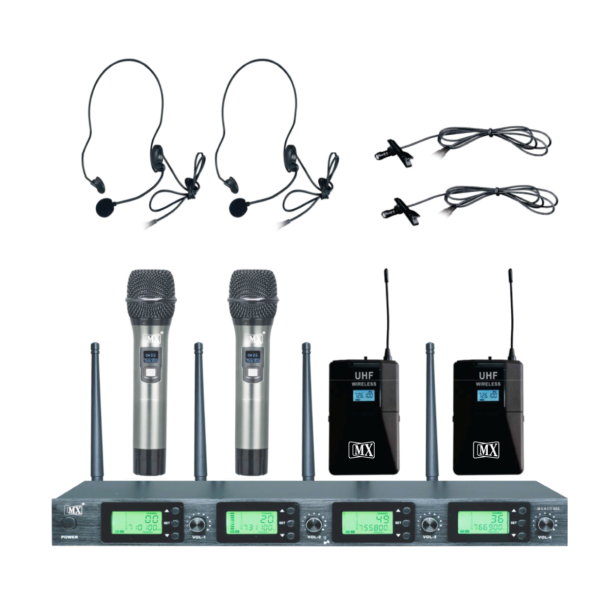MX UHF WIRELESS MICROPHONE SYSTEM WITH 2 HANDHELD & 2 LAPEL MIC PACKs  TRANSMITTER MICS WITH VARIABLE FREQUENCY for Party, Wedding Host,Business  Meeting & Multi-Purpose - MX MDR TECHNOLOGIES LIMITED