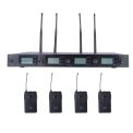 MX 4 Channel UHF WIRELESS MICROPHONE SYSTEM WITH 4 LAPEL MICS BODY PACK TRANSMITTER MICS WITH VARIABLE FREQUENCY