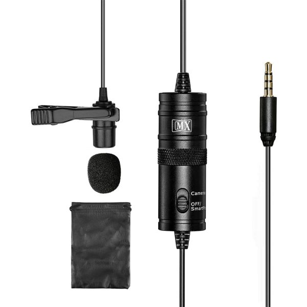 MX Omnidirectional Condenser Clip-On Lapel Lavalier Microphone Compatible with iPhone 11, Android Smartphones, and Digital Cameras