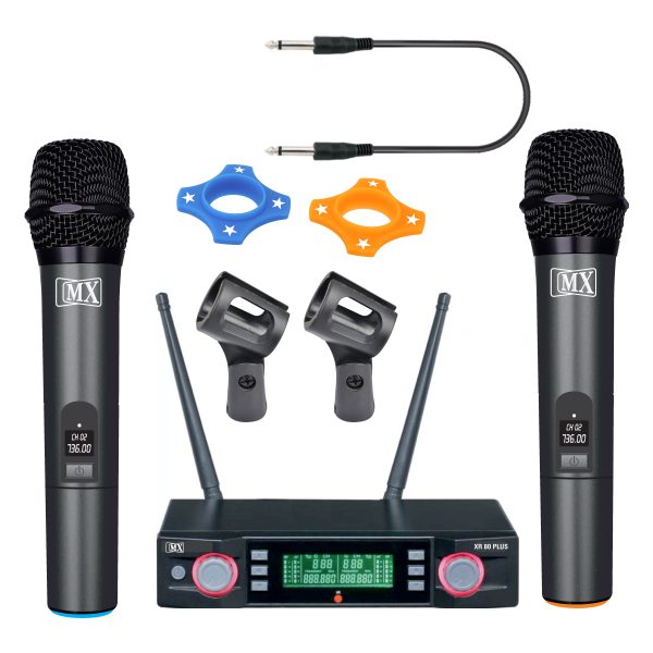 MX Wireless Microphone System, Two Handheld Cordless Mic and Dual Channel Receiver, 100 Feet Distance Cover (100 Each Channels) for Karaoke Singing Party,DJ,Wedding,School Presentation XR-80 Plus