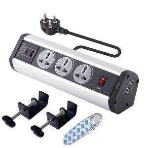 MX Power Console 6 Amp 3 Universal Rotatable Sockets with 95W PD Charging Port Extension Board - Desk Clamp Mount – Master Switch For Home Office Exhibition School - 3 Pin Power Cord 1.5mtr