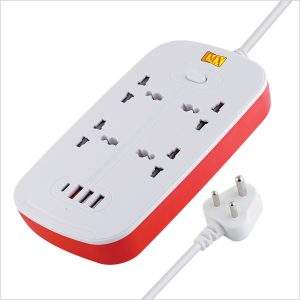MX 4 Universal Socket Surge Protector with 2 USB Charging Port (2.1A), 1 USB Charging Port (3.4A), 1 Type-C Qualcomm Quick Charge Port (3.0A) with Switch & Child Safety Shutter - 2 Meter Cable