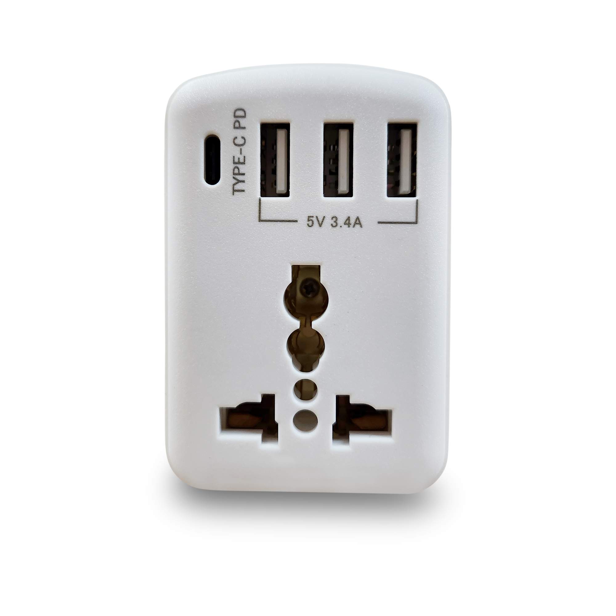 MX Worldwide Universal Socket Travel Adapter with Type-C PD (5V/3A) & Triple USB Ports (5V 3.4A Smart Charging Ports) -5 in One, AC Plug ? Universal Conversion Plug (White, MX-4211)