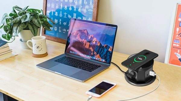 MX Table Top Power Post Push Up Come with 3 Universal Socket + 1 USB + 1 USB C - 20W PD Charger + 1 Top Wireless Charger 15W Along with 1.5 MTR Cord ( MX 7011 )