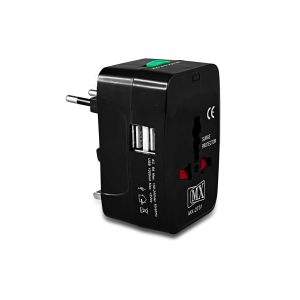 MX Universal Worldwide Travel Adapter inbuilt Surge Protector with Dual USB Port, LED & Child Safety Shutter-Universal Socket for UK, Europe, USA, Australia, China, Japan & Thailand (Black)
