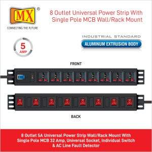 MX 8-Socket Universal Power Distribution Unit (PDU) - 5 Amp with Individual Switches & Single Pole 32 Amp MCB - 5m Power Cord