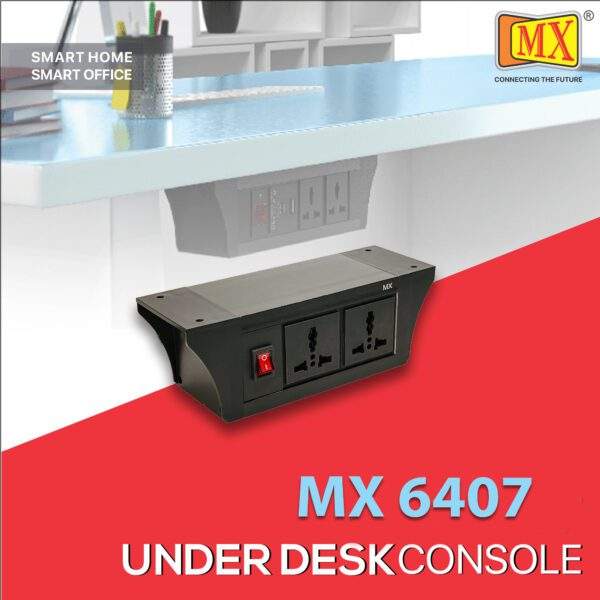 MX PDU Under table 6/13 Amps 2 Universal Socket | 2 USB (2.4 Amp) with Dual Pole LED Indicator Switch | 6 Amps Heavy Duty Cord 3 Meter with ISI Marked, Aluminum Body Material(MX-6407-3M Black)