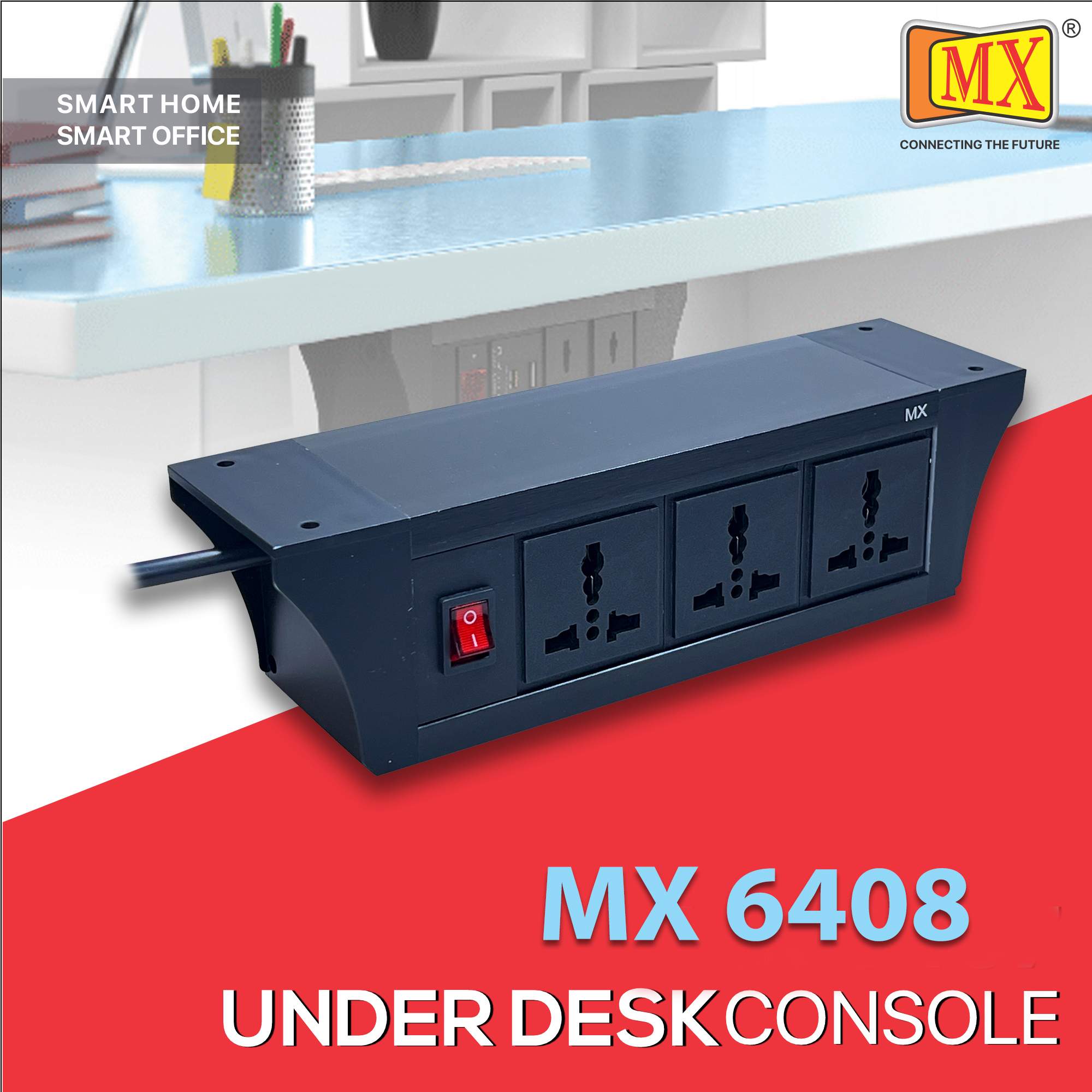 MX PDU Under table 6/13 Amps 3 Universal Socket | 2 USB (2.4 Amp) with Dual Pole LED Indicator Switch | 6 Amps Heavy Duty Cord 1.5 Meter with ISI Marked, Aluminium Body Material (MX-6408-1.5M Black)