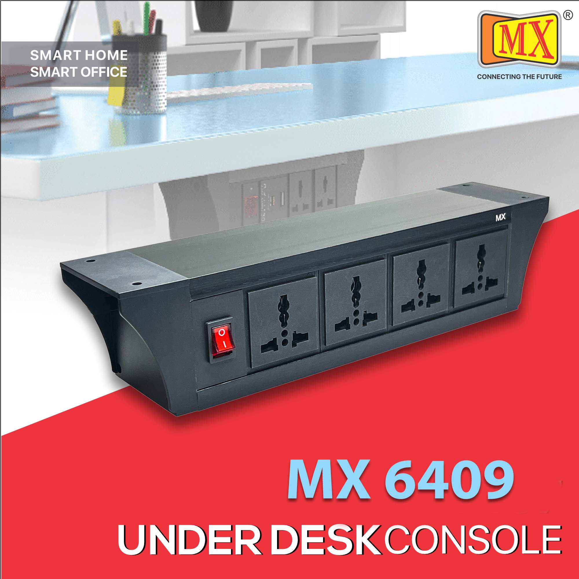 MX PDU Under table 6/13 Amps 4 Universal Socket | 2 USB (2.4 Amp) with Dual Pole LED Indicator Switch | 6 Amps Heavy Duty Cord 1.5 Meter with ISI Marked, Aluminum Body Material (MX-6409-1.5M Black)