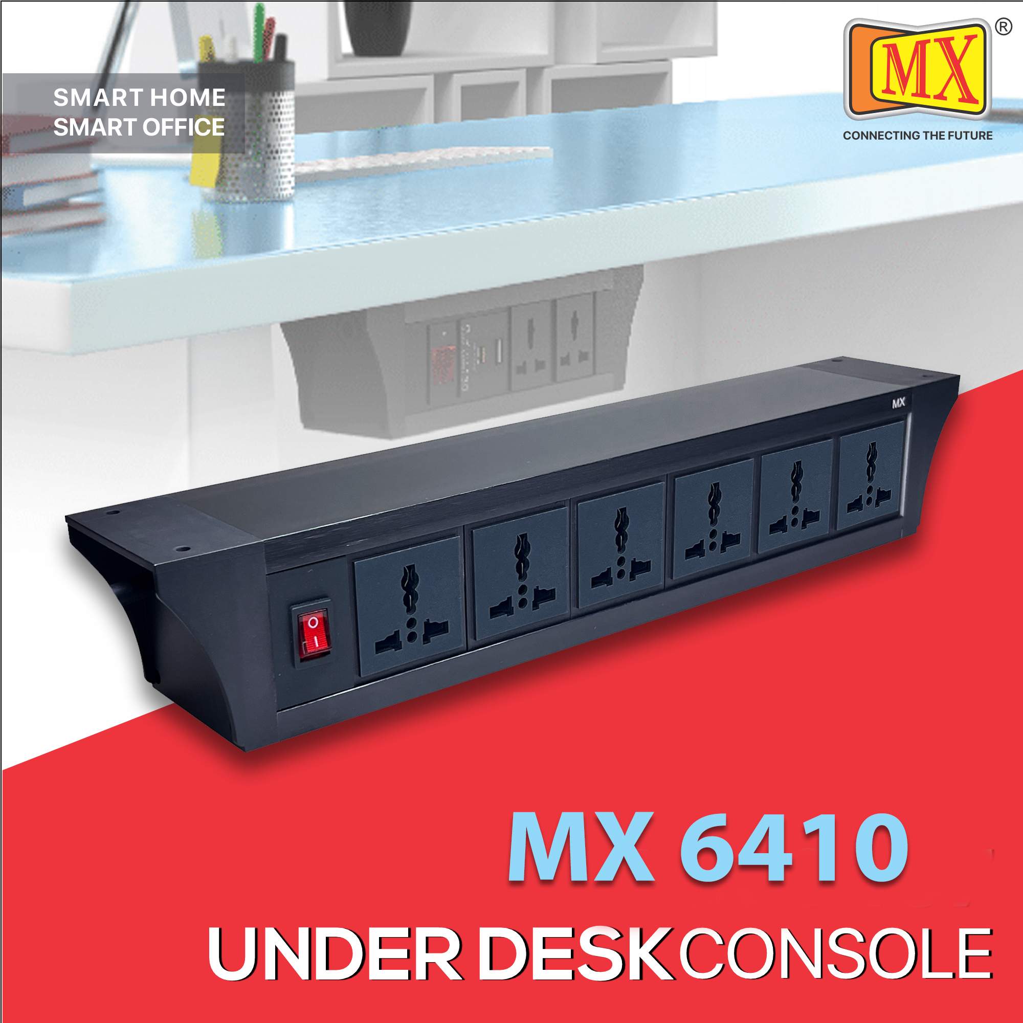 MX PDU Under table 6/13 Amps 6 Universal Socket | 2 USB (2.4 Amp) with Dual Pole LED Indicator Switch | 10 Amps Heavy Duty Cord 5 Meter with ISI Marked, Aluminium Body Material (MX-6410-5M Black)