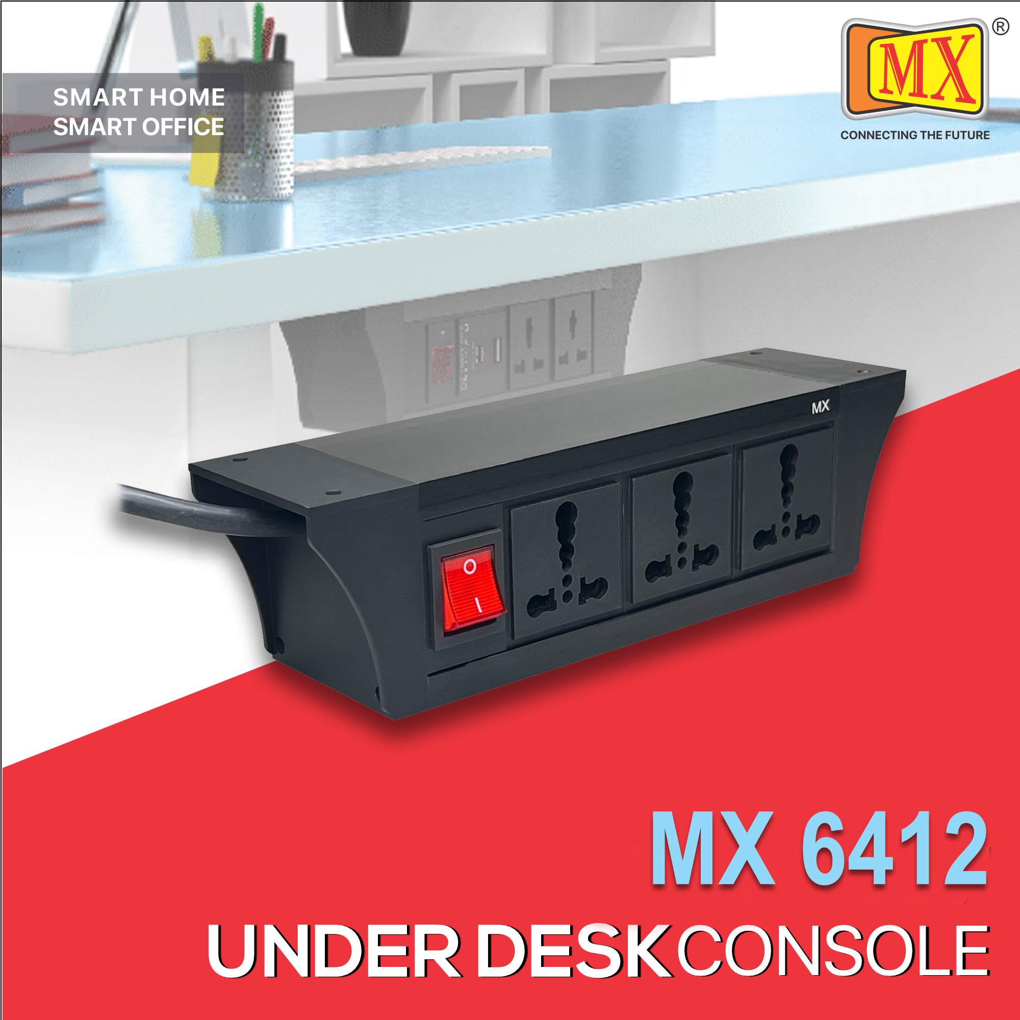 MX PDU Under table 6/16 Amps 3 Universal Socket | 2 USB (2.4 Amp) with Dual Pole LED Indicator Switch | 16 Amps Heavy Duty Cord 1.5 Meter with ISI Marked, Aluminium Body Material(MX 6412-1.5M Black)